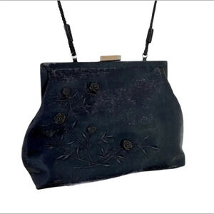 Black slight glitter with rose details‎ evening bag